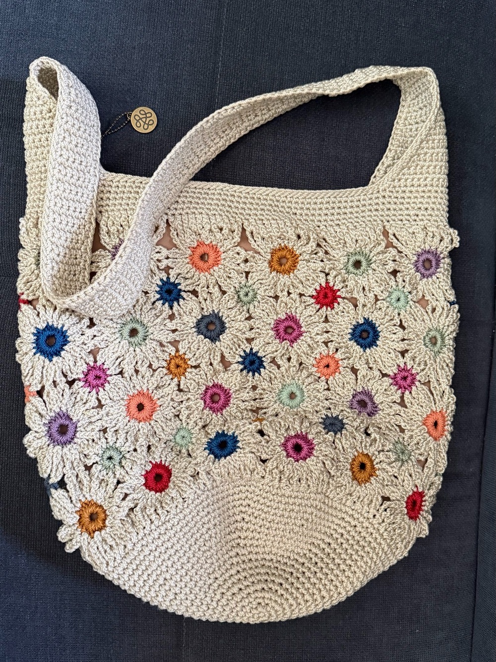 The Sak Crochet Floral Shoulder Bag in Cream with Multicolor Flowers - Picture 5 of 6